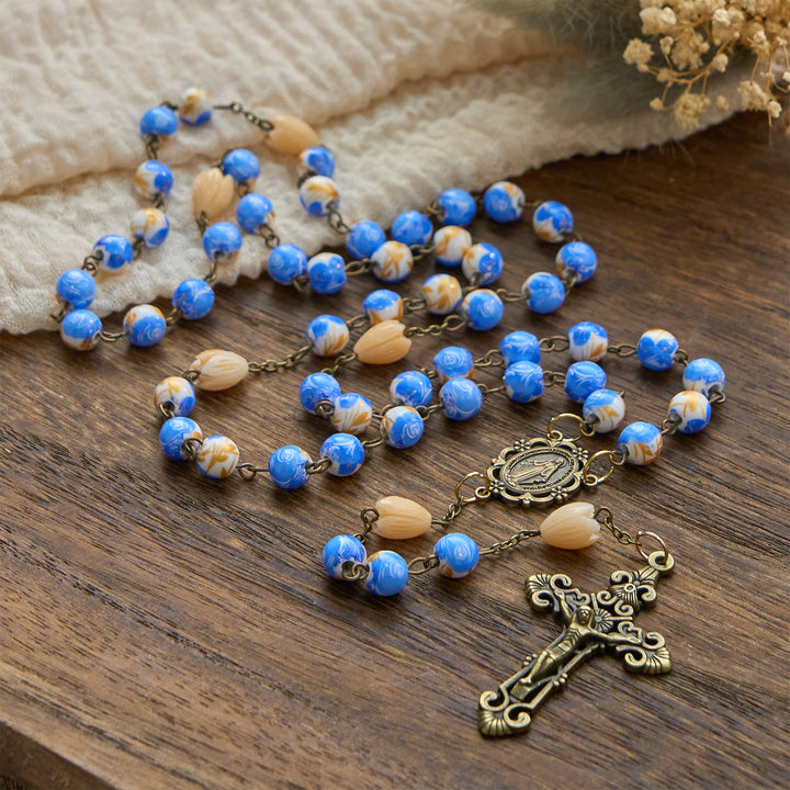 Christianartworkshop Handmade Floral Rosary with Blue Rose Beads & Lily of Valley: A Peaceful Companion - image 6