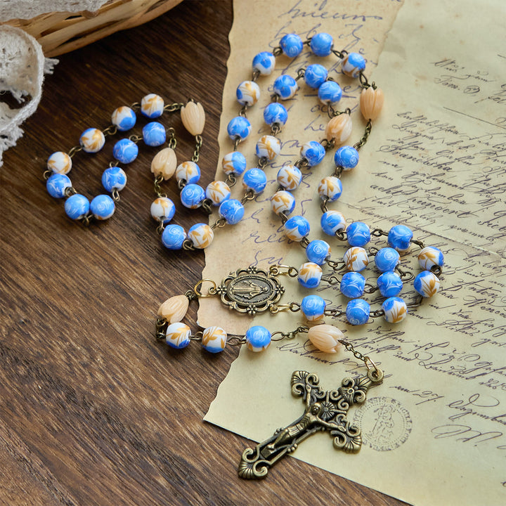 Christianartworkshop Jesus Is The Gift: Handmade Floral Rosary with Blue Rose Beads & Lily of Valley - image 6