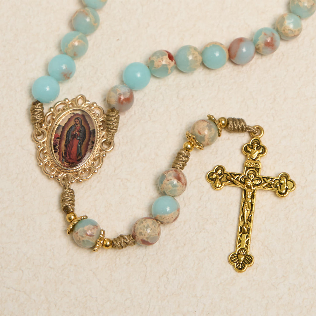 Christianartworkshop PRAYERFUL FAITH: Handmade Aqua Stone Prayer Rosary with Gift Card - image 8
