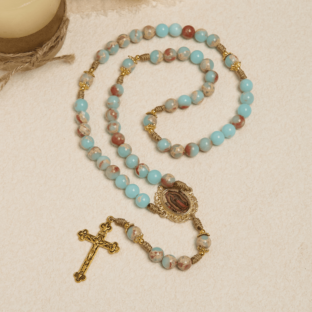 Christianartworkshop Aqua Stone Prayer Rosary with Gold Accents: A Divine Source of Peace and Devotion - image 2