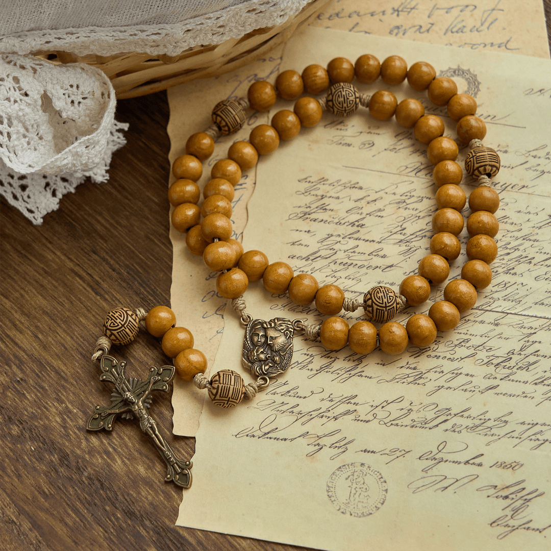 Christianartworkshop Holy Family & Crucifix of 10mm Olive Wood Bead Handmade Rosary for Holy Prayer - image 4