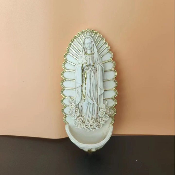 Christianartworkshop Wall Mounted Mary Statue Character Sculpture Holy Water Font