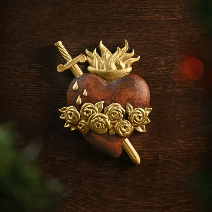 Christianartworkshop Unique Carved Christian Sacred Heart Desktop Ornaments - Outline in Gold - A - 10cm - image 0