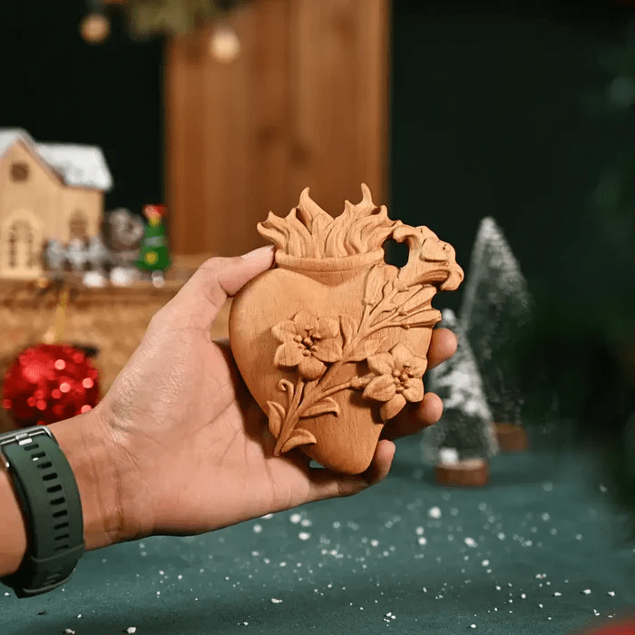 Christianartworkshop Unique Carved Christian Sacred Heart Desktop Ornaments - Log - B - 10cm - image 5