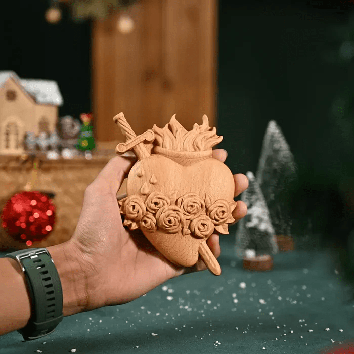 Christianartworkshop Unique Carved Christian Sacred Heart Desktop Ornaments - Log - A - 10cm - image 4