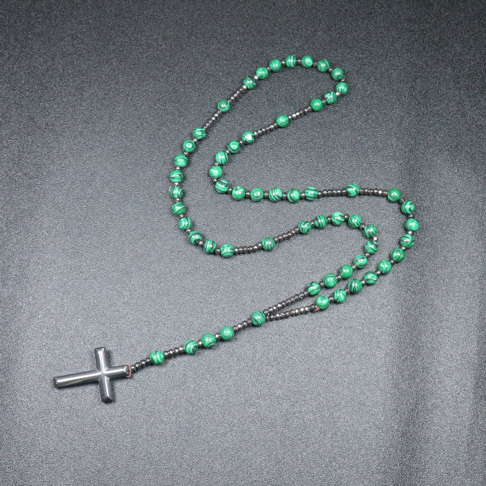 Christianartworkshop 8mm Malachite Beads Iron Gallstone Cross Rosary - image 2