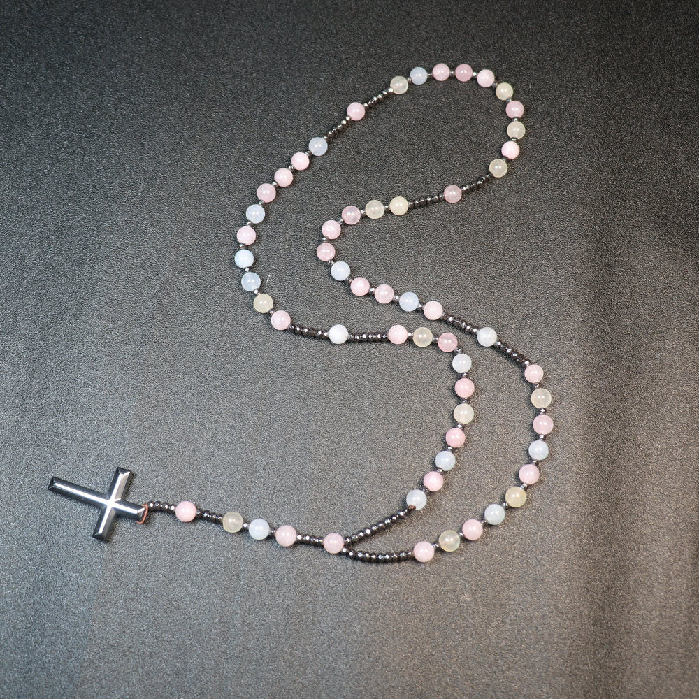 Christianartworkshop 8mm Morganite Beads Iron Gallstone Cross Rosary - image 2