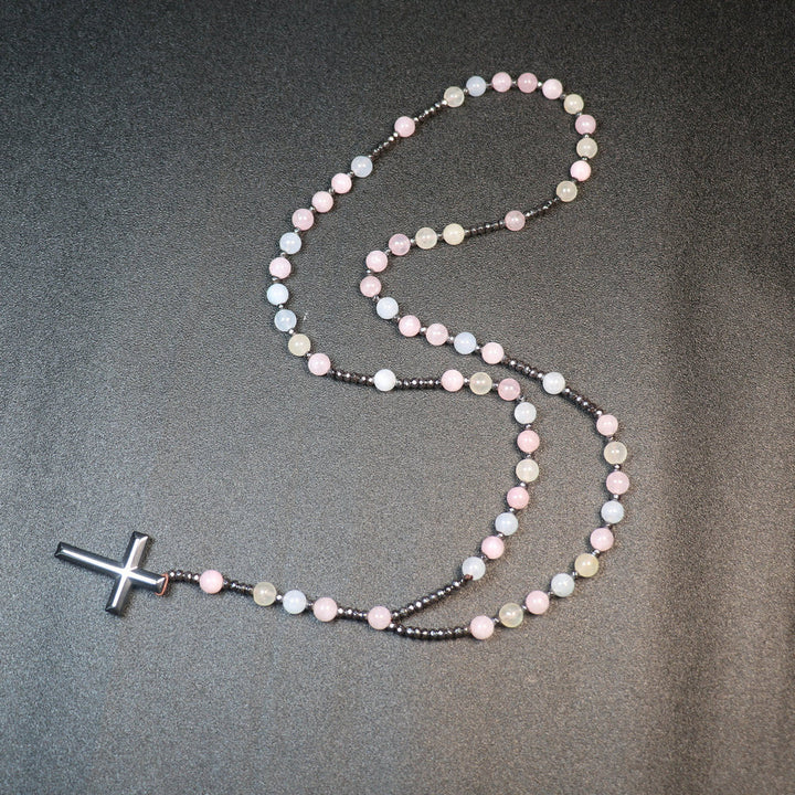 Christianartworkshop 8mm Morganite Beads Iron Gallstone Cross Rosary - image 2