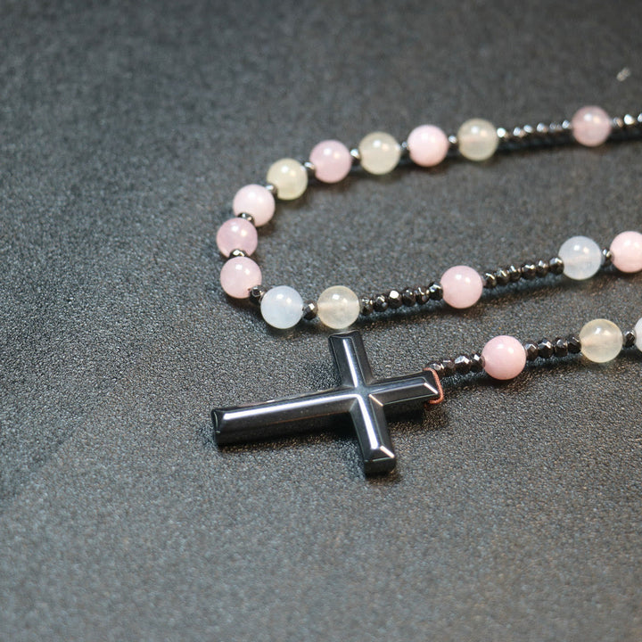 Christianartworkshop 8mm Morganite Beads Iron Gallstone Cross Rosary - image 3