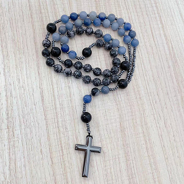 Christianartworkshop 8mm Blue Aventurine Alabaster Beads Cross Rosary - Aventurine Alabaster Beads - image 0