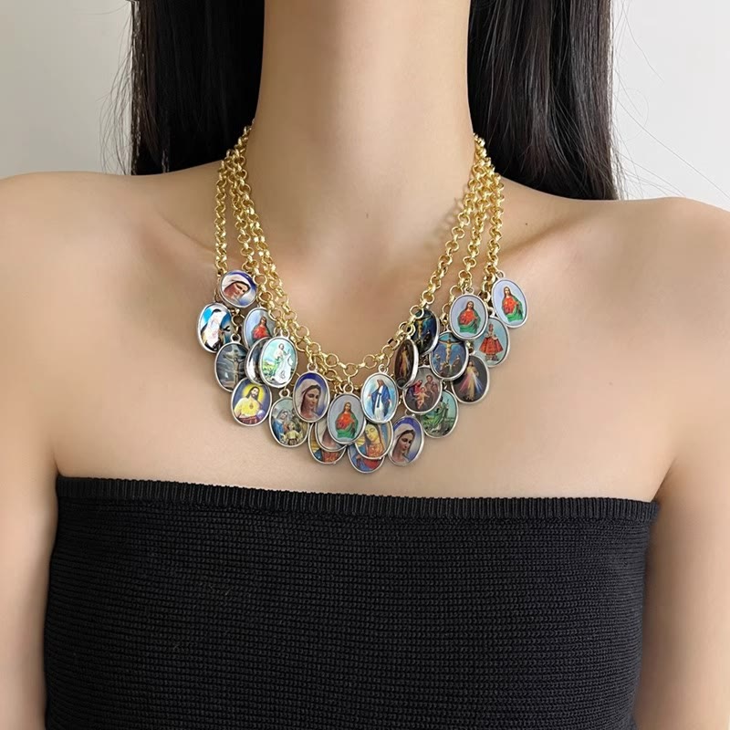 Christianartworkshop Vintage Portrait Church Layered Pendant Necklace - image 1