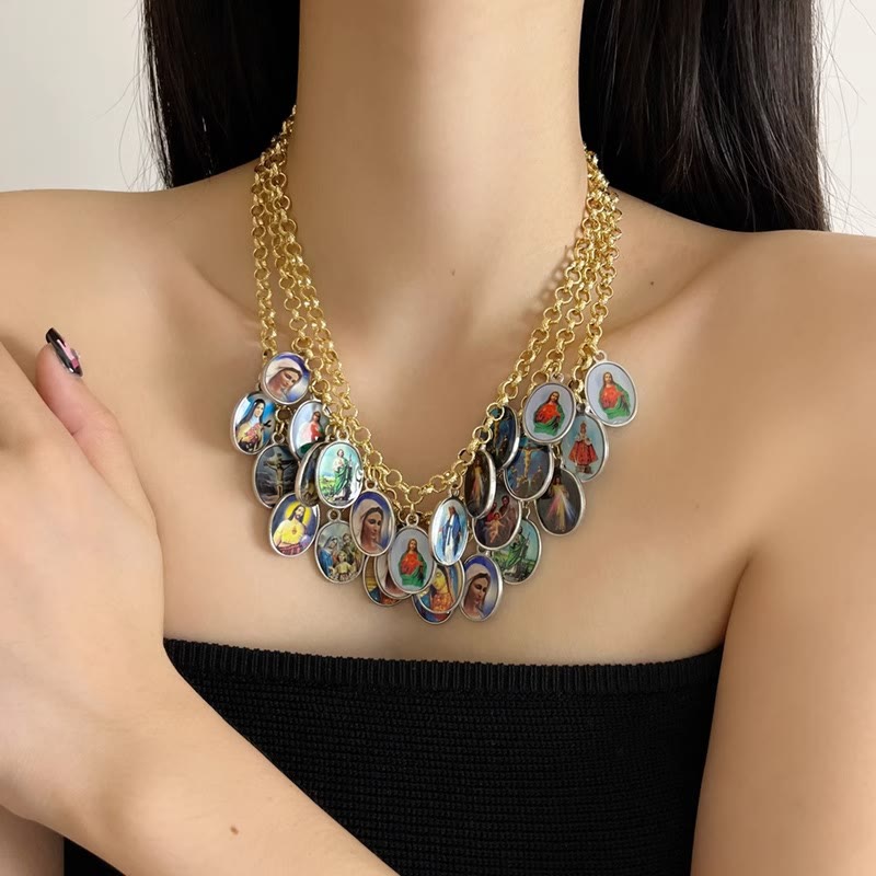 Christianartworkshop Vintage Portrait Church Layered Pendant Necklace - Necklace - image 0