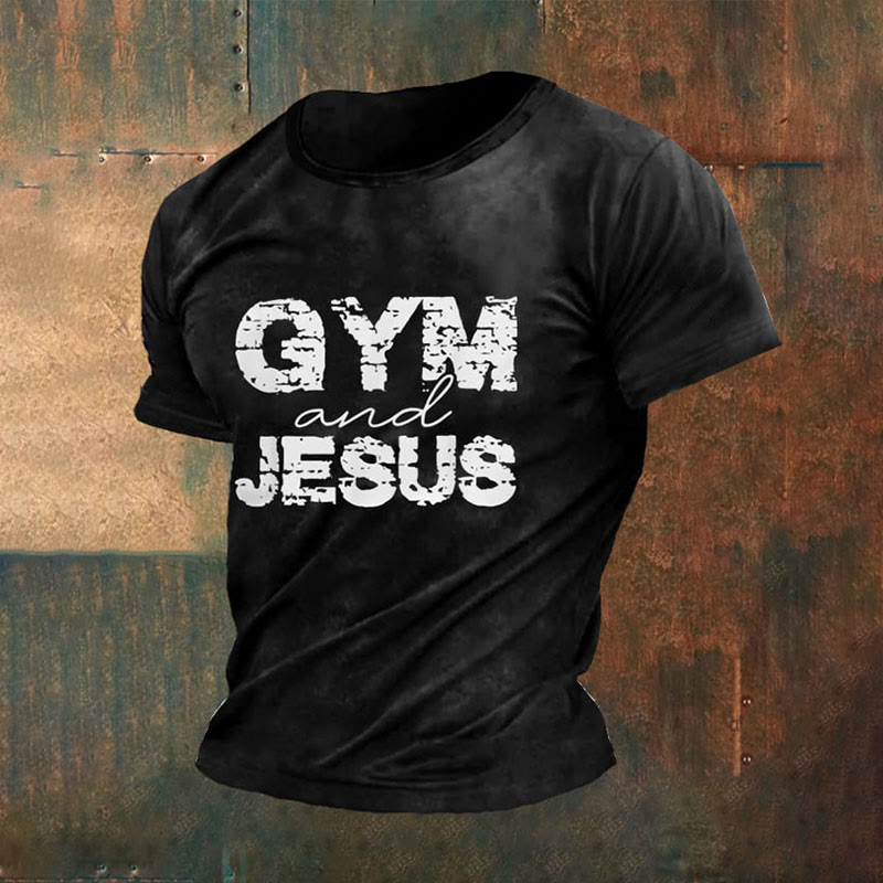 Christianartworkshop Men's Retro Gym And Faith Print Casual Round Neck T-Shirt - Black - 2XL - image 0
