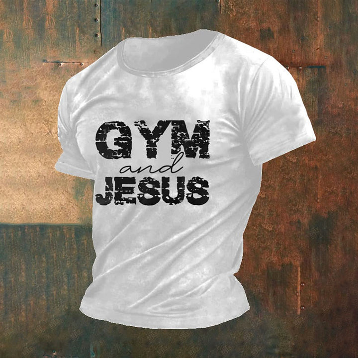 Christianartworkshop Men's Retro Gym And Faith Print Casual Round Neck T-Shirt - White - 2XL - image 1