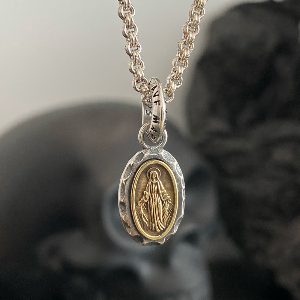 Christianartworkshop 925 Sterling Silver Vintage Necklace with Mary & Cross Charms: Emblem of Faith and Devotion - Mary - image 0