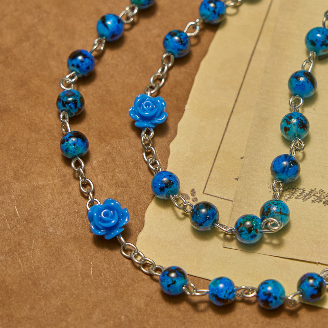 Christianartworkshop Royal Blue Stone Beads Rose of Miraculous Medal & Crucifix Prayer Rosary - image 3