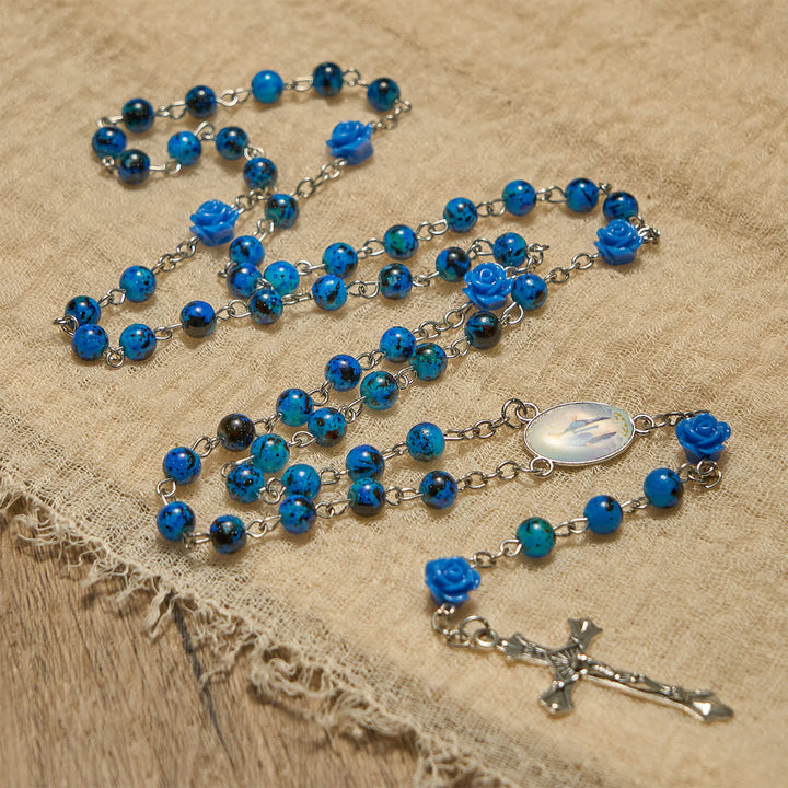 Christianartworkshop Royal Blue Stone Beads Rose of Miraculous Medal & Crucifix Prayer Rosary - image 4