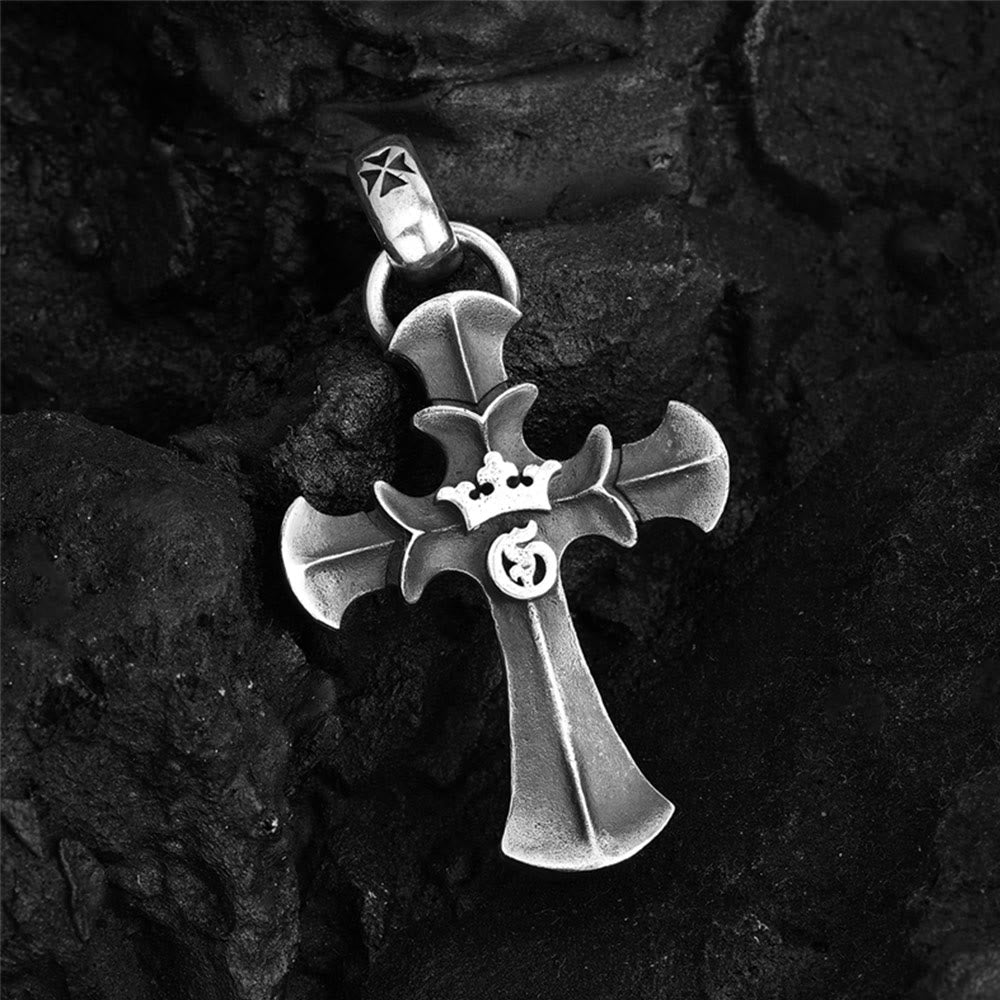 Christianartworkshop 925 Sterling Silver Vintage Cross with Crown Necklace: A Timeless Token of Religious Devotion - image 0
