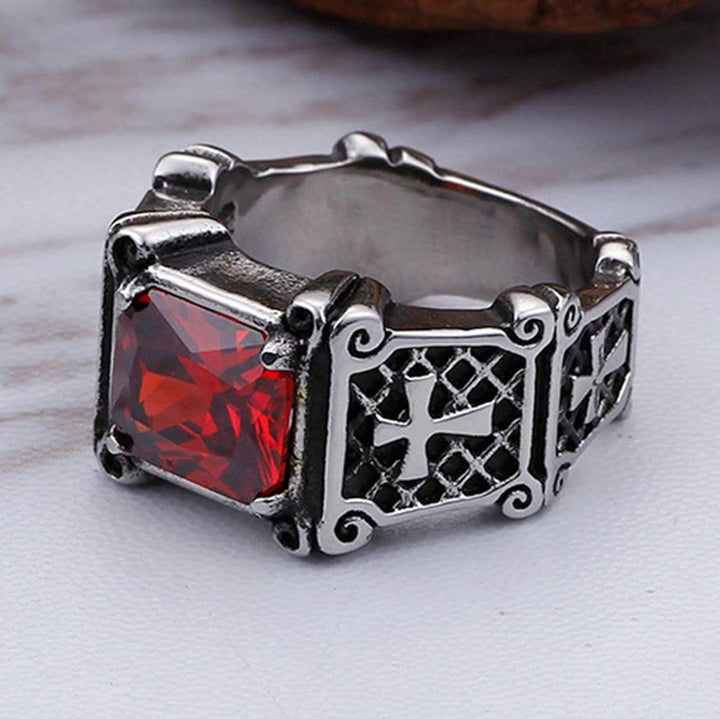 Christianartworkshop Red & Black Gemstone Cross - Embellished Couple Ring: A Symbol of Faith and Style - image 10