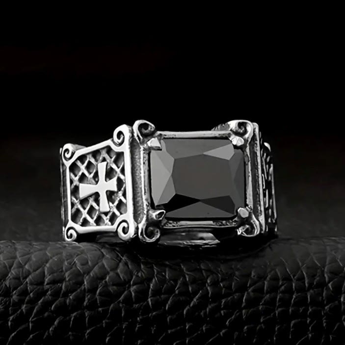 Christianartworkshop Red & Black Gemstone Cross - Embellished Couple Ring: A Symbol of Faith and Style - image 3