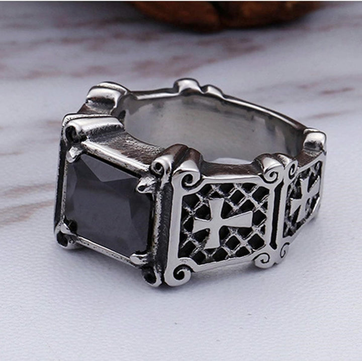 Christianartworkshop Red & Black Gemstone Cross - Embellished Couple Ring: A Symbol of Faith and Style - image 12