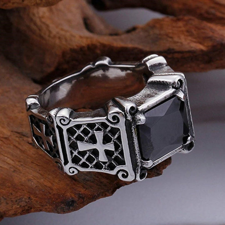 Christianartworkshop Red & Black Gemstone Cross - Embellished Couple Ring: A Symbol of Faith and Style - Black - AU Size Z+1（US 14） - image 1