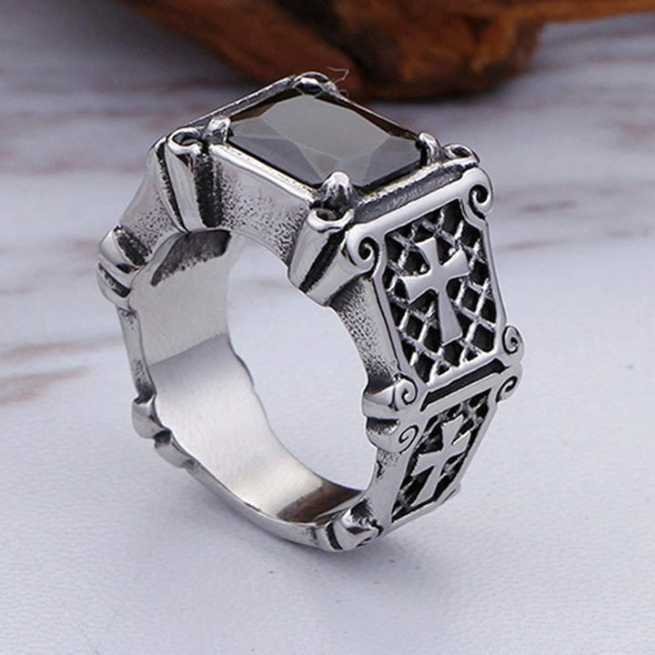 Christianartworkshop Red & Black Gemstone Cross - Embellished Couple Ring: A Symbol of Faith and Style - image 5