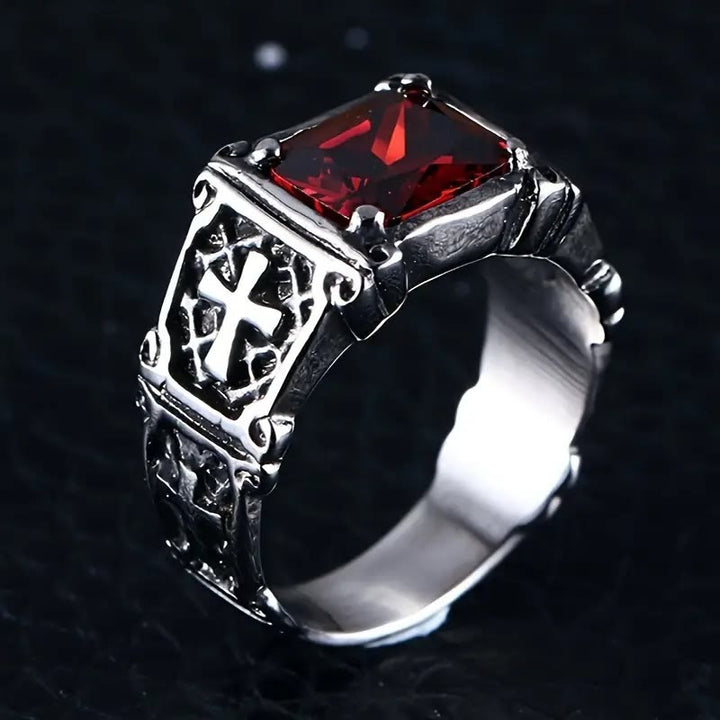 Christianartworkshop Red & Black Gemstone Cross - Embellished Couple Ring: A Symbol of Faith and Style - image 6