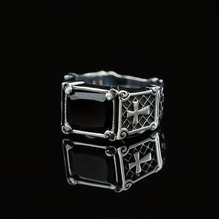 Christianartworkshop Red & Black Gemstone Cross - Embellished Couple Ring: A Symbol of Faith and Style - image 9