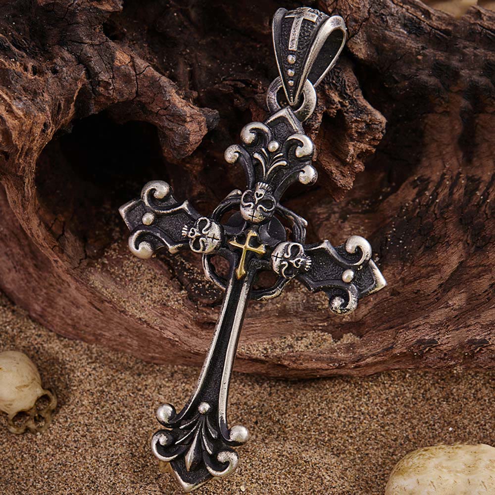 Christianartworkshop Vintage Holy Cross with Skull Necklace: A Profound Symbol of Faith's Darker Depths - 925 Sterling Silver - image 0