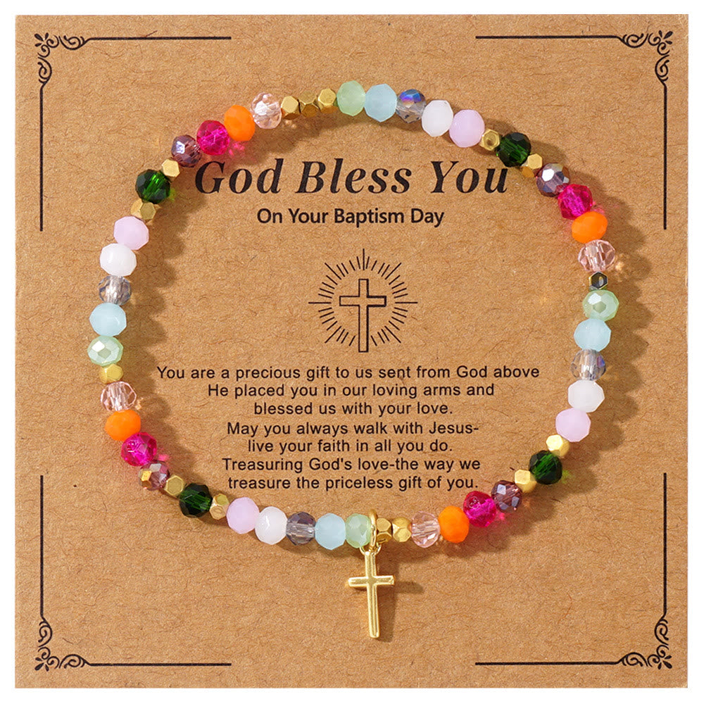 Christianartworkshop Multicolored Crystal Cross Bracelet with Blessed Card: A Vivid Token of Faith - image 0