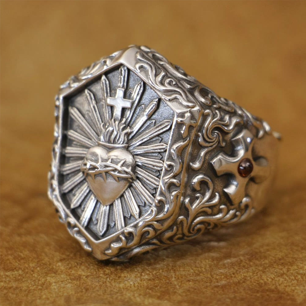 Christianartworkshop Vintage 925 Sterling Silver Thorned Heart Cross Ring: A Treasured Token of Spiritual Love - image 1