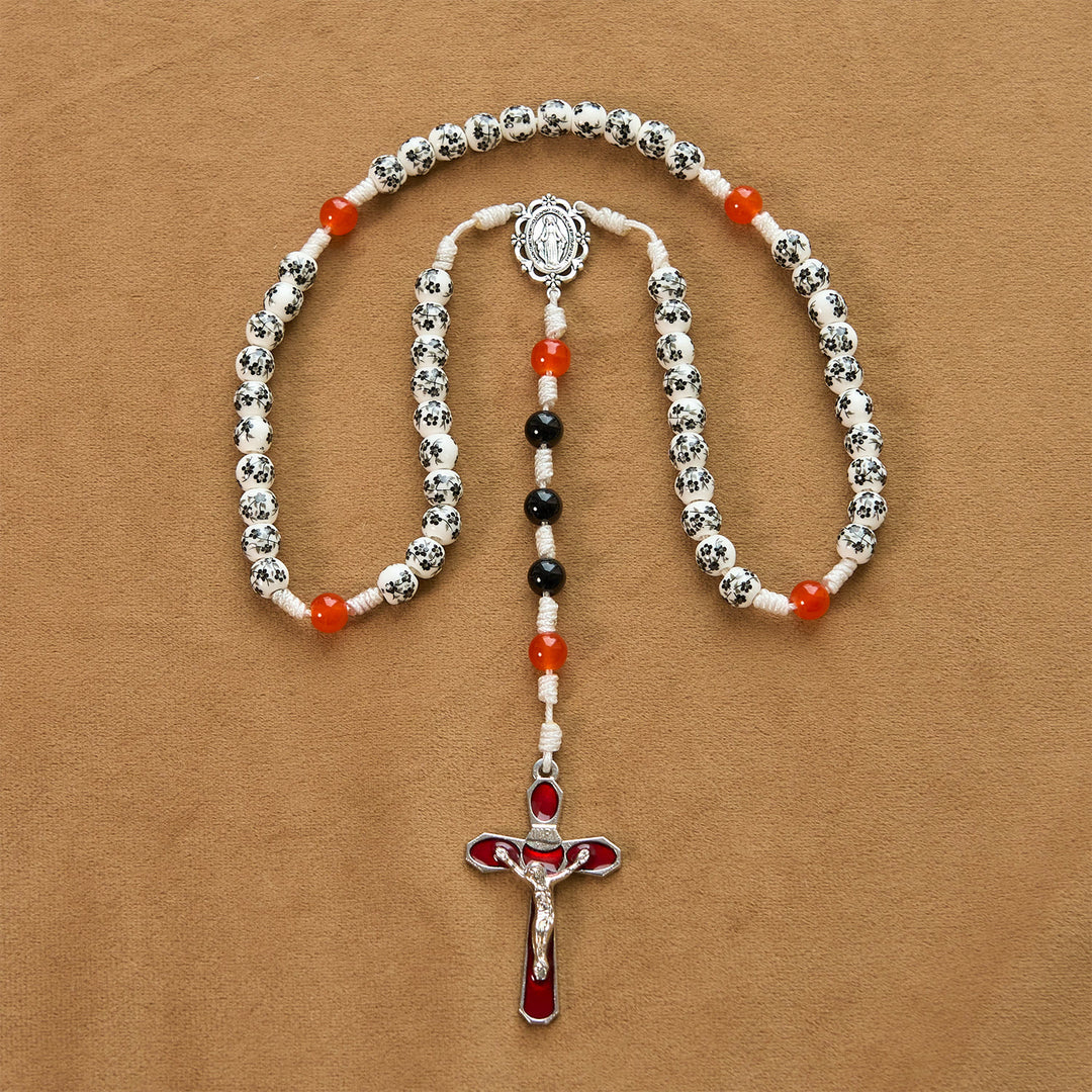Christianartworkshop Miraculous Medal & Crucifix of 8mm Flower Ceramic Beads Handmade Rosary——Divine Protection Rosary