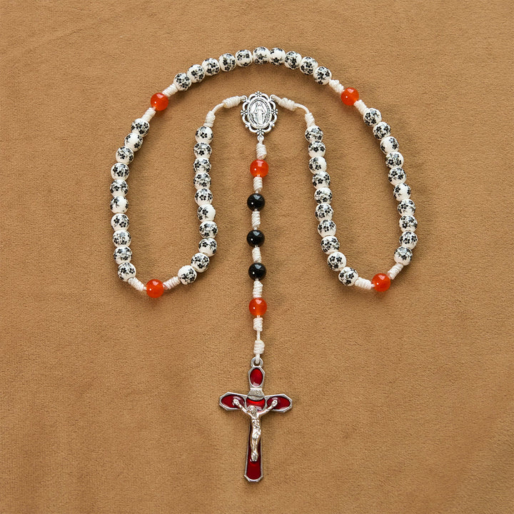 Christianartworkshop Miraculous Medal & Crucifix of 8mm Flower Ceramic Beads Handmade Rosary——Divine Protection Rosary