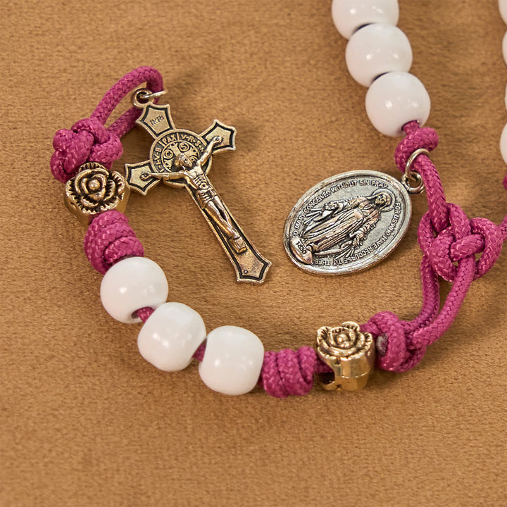 Christianartworkshop Grace - Infused Rosary: Handmade White Bead Rosary with Mary's Medal and Floral Accents - image 5