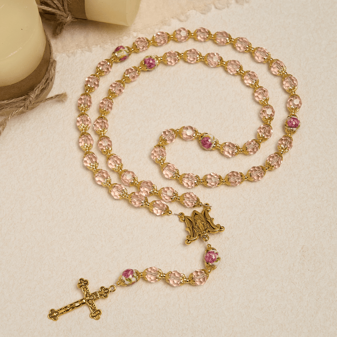 Christianartworkshop Jesus Is The Gift: Pink Crystal Beads Crucifix & Virgin Mary Rosary with Gift Card - image 7