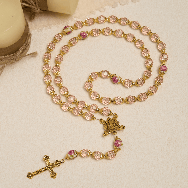 Christianartworkshop Jesus Is The Gift: Pink Crystal Beads Crucifix & Virgin Mary Rosary with Gift Card - image 7