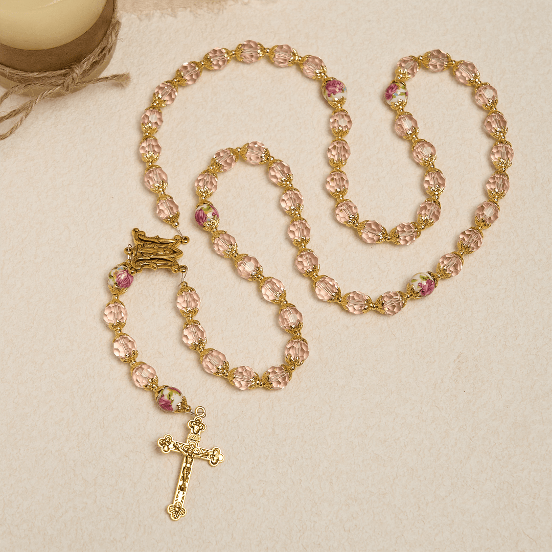 Christianartworkshop Jesus Is The Gift: Pink Crystal Beads Crucifix & Virgin Mary Rosary with Gift Card - image 6