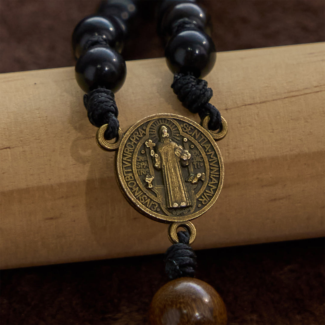 Christianartworkshop St. Benedict Medal & Crucifix of Black Wooden Round Beads Blessed Devotion Rosary - image 8