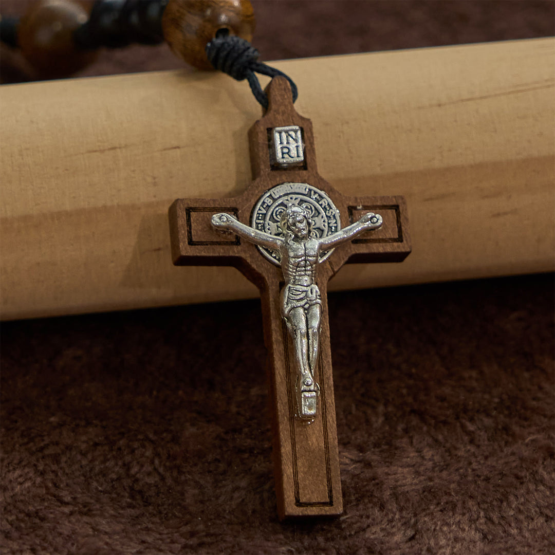 Christianartworkshop St. Benedict Medal & Crucifix of Black Wooden Round Beads Blessed Devotion Rosary - image 7