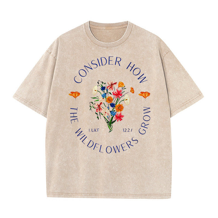 Christianartworkshop "Consider How The Wildflowers Grow" Unisex Washed T-Shirt - Apricot - 5XL - image 6