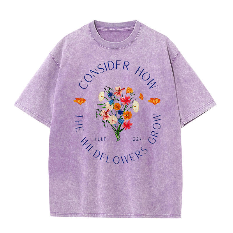 Christianartworkshop "Consider How The Wildflowers Grow" Unisex Washed T-Shirt - Purple - 5XL - image 8