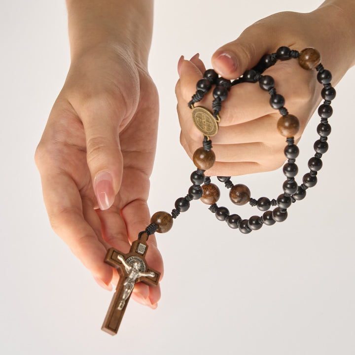 Christianartworkshop St. Benedict Medal & Crucifix of Black Wooden Round Beads Blessed Devotion Rosary - image 4