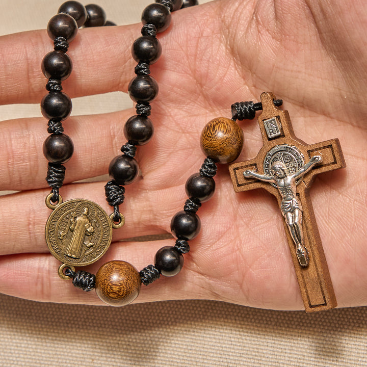 Christianartworkshop St. Benedict Medal & Crucifix of Black Wooden Round Beads Blessed Devotion Rosary - image 5
