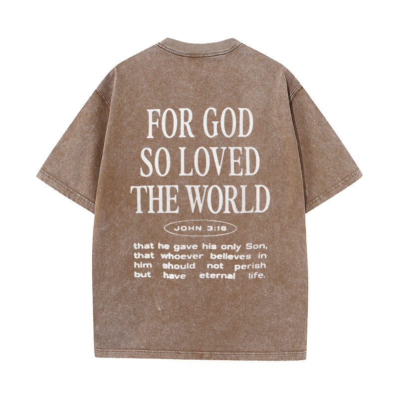 Christianartworkshop "For God So Loved the World" Unisex Washed T-Shirt - Coffee - 5XL - image 8