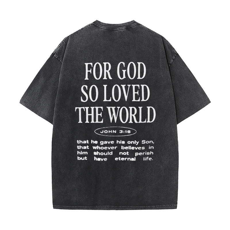Christianartworkshop "For God So Loved the World" Unisex Washed T-Shirt - Black - 5XL - image 1