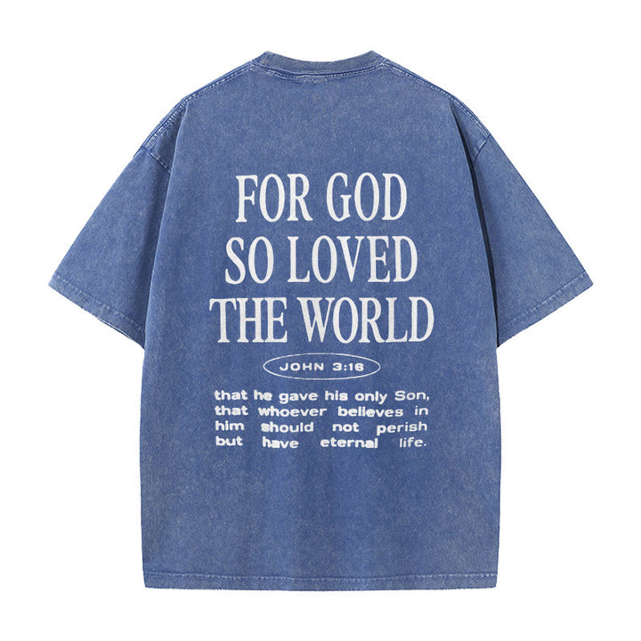 Christianartworkshop "For God So Loved the World" Unisex Washed T-Shirt - Blue - 5XL - image 2