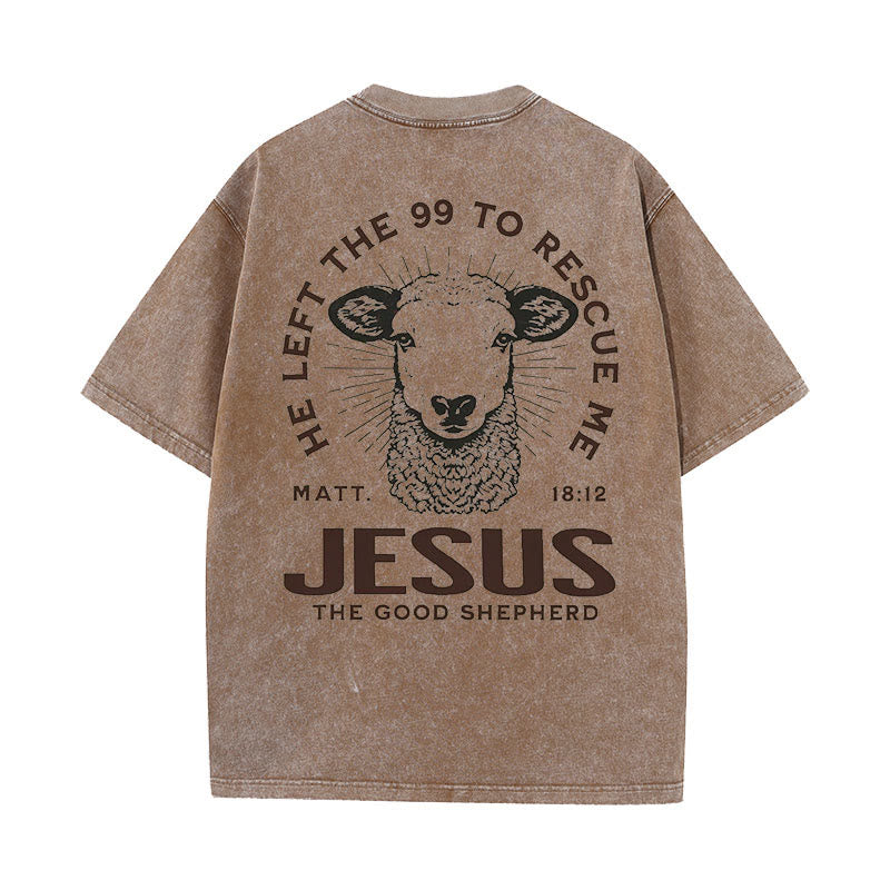 Christianartworkshop "He Left The 99 To Rescue Me" Unisex Washed T-Shirt - Coffee - 5XL - image 8