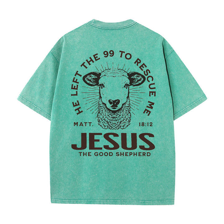 Christianartworkshop "He Left The 99 To Rescue Me" Unisex Washed T-Shirt - Green - 5XL - image 16