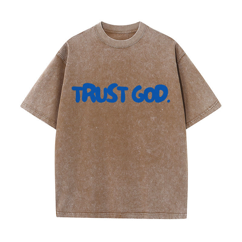 Christianartworkshop Trust In God Unisex Washed T-Shirt - Coffee - 5XL - image 11